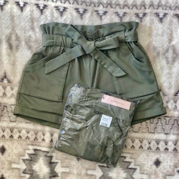 BCBGeneration Rhoda Paperbag Shorts in Olive Green - Picture 9 of 11